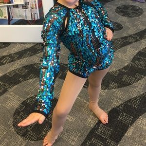Black and blue sequin costume